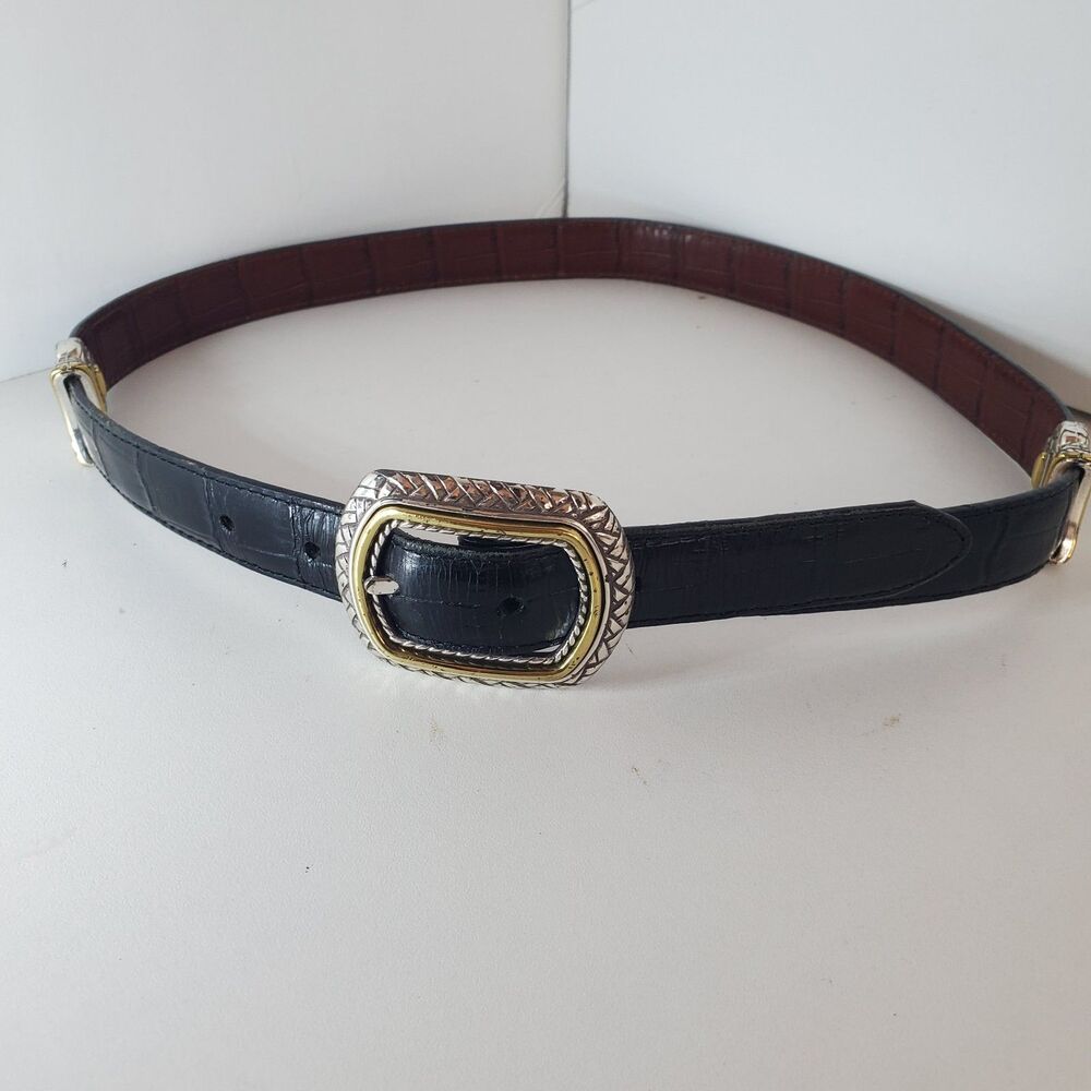 Mens Aligator Black Belt Silver Buckle Accents 30"-34" Waist Western Cowboy
